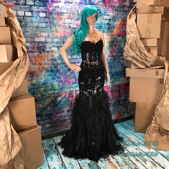 JOVANI Glittery Black Corset Gown! #172008 - Picture 3 of 7